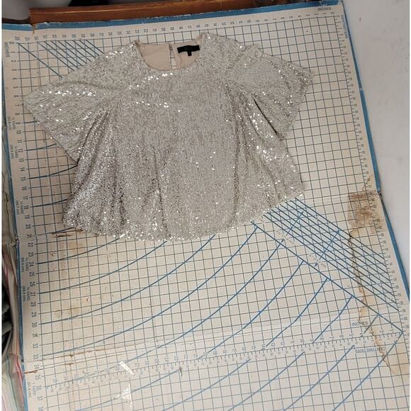 Rachel Roy Silver Sequin Raglan Flutter Sleeve Cape Blouse - Picture 5 of 13